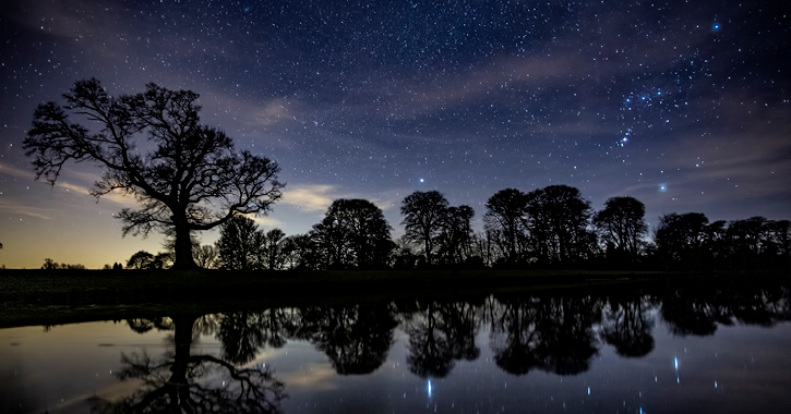 starry night sky over Raby Castle's Lake by Gary Lintern
